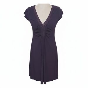 V-Neck Ruched Purple Women's Dress